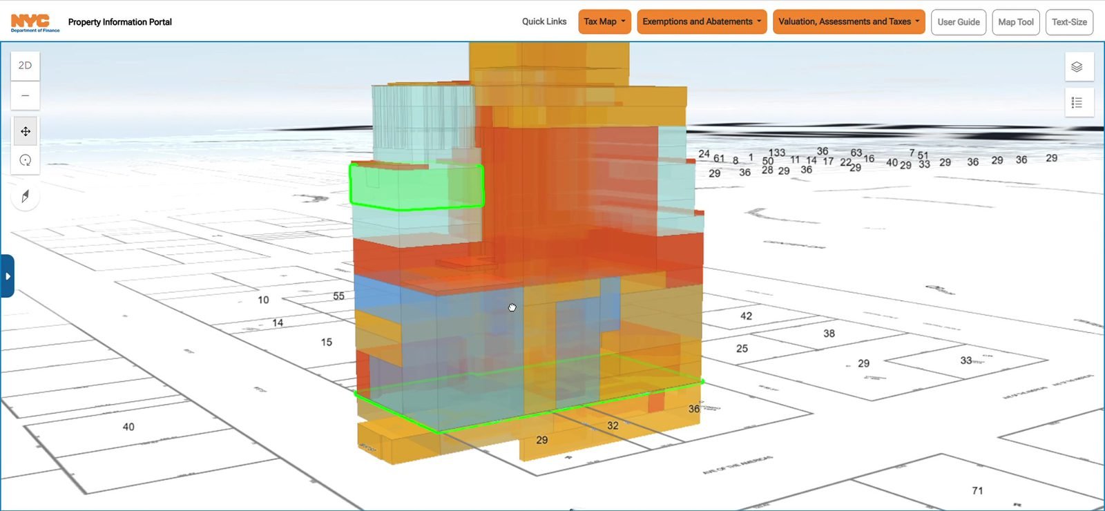 3D scene with the detail panel hidden and one unit outlined in green