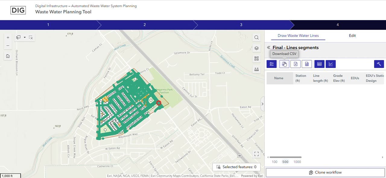 DIG designed network and segment table